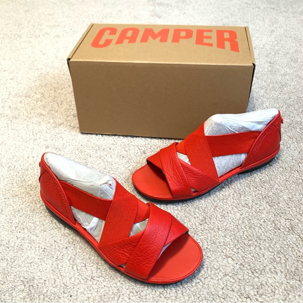 CAMPER Red Leather Cross Strap Sandals Women’s Size 5 NEW $155